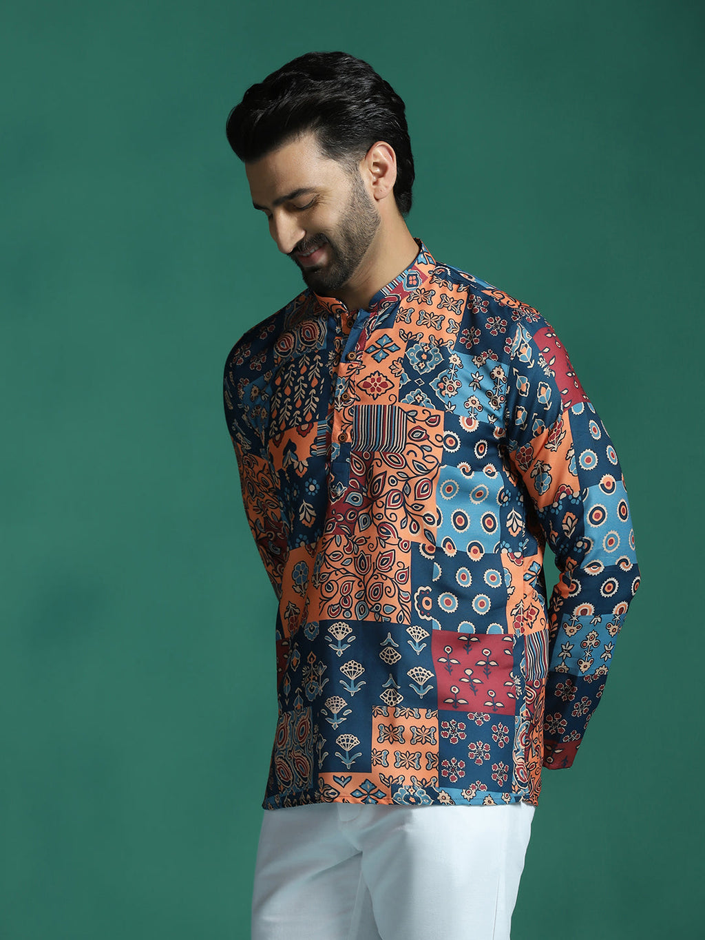Zavaya Multicolor Floral Rayon Short Kurta for Men | Grocsy