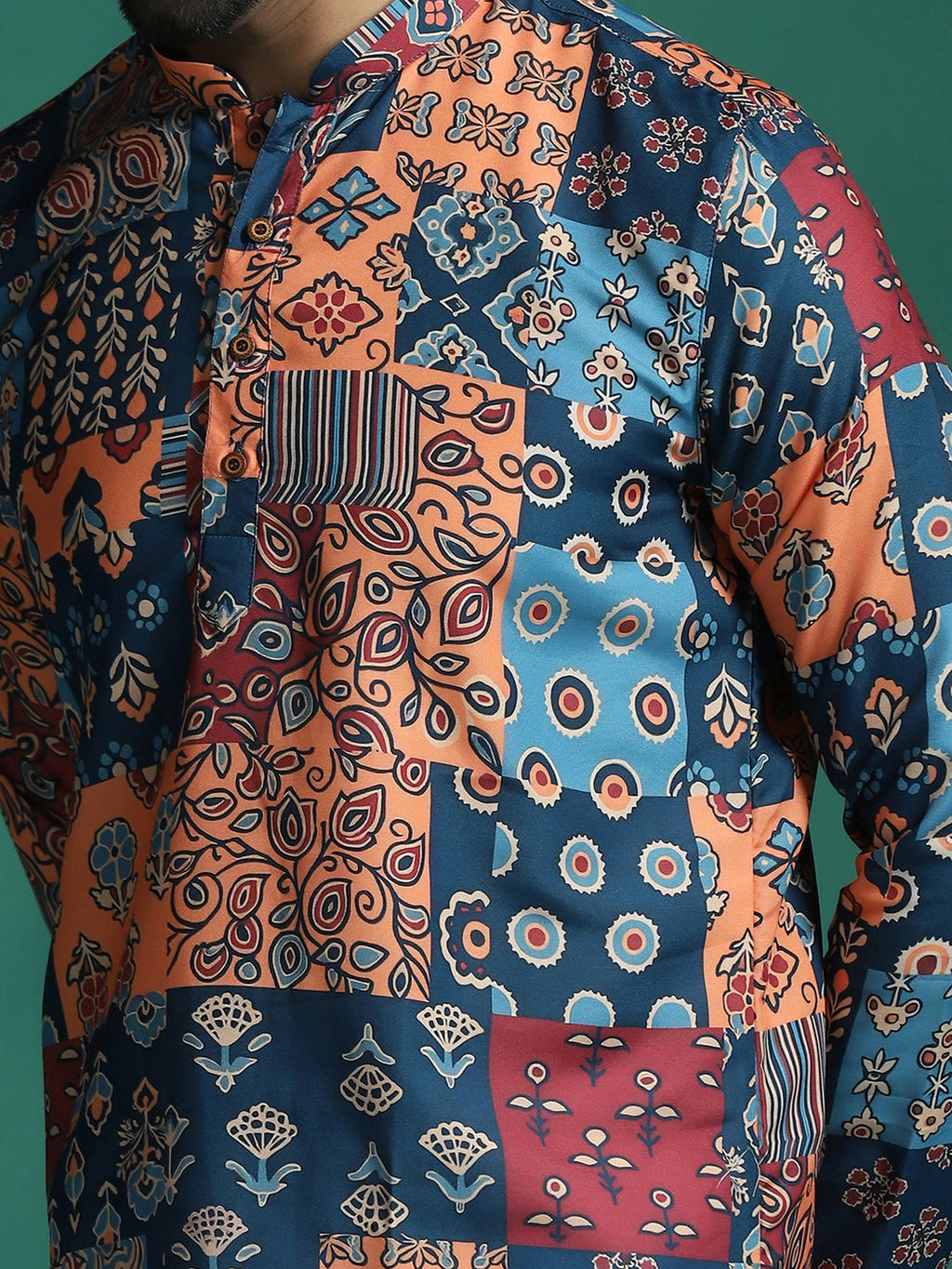 Zavaya Multicolor Floral Rayon Short Kurta for Men | Grocsy
