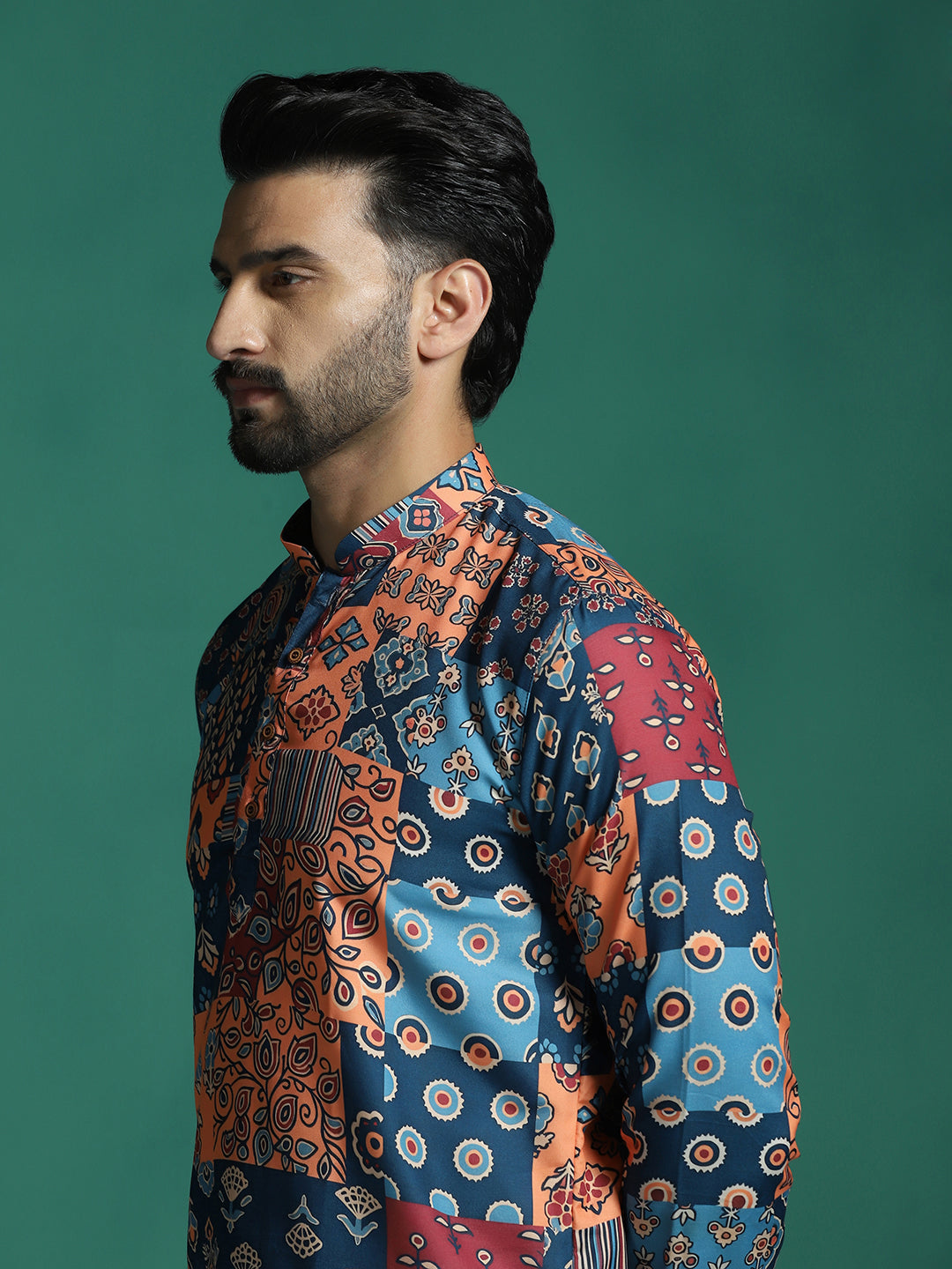 Zavaya Multicolor Floral Rayon Short Kurta for Men | Grocsy