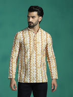 Zavaya Yellow Zigzag Rayon Short Kurta for Men | Grocsy