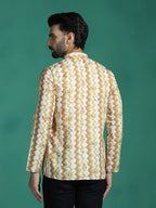 Zavaya Yellow Zigzag Rayon Short Kurta for Men | Grocsy