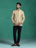 Zavaya Yellow Zigzag Rayon Short Kurta for Men | Grocsy