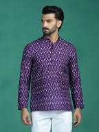 Zavaya Purple Zigzag Rayon Short Kurta for Men | Grocsy