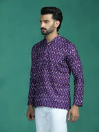 Zavaya Purple Zigzag Rayon Short Kurta for Men | Grocsy