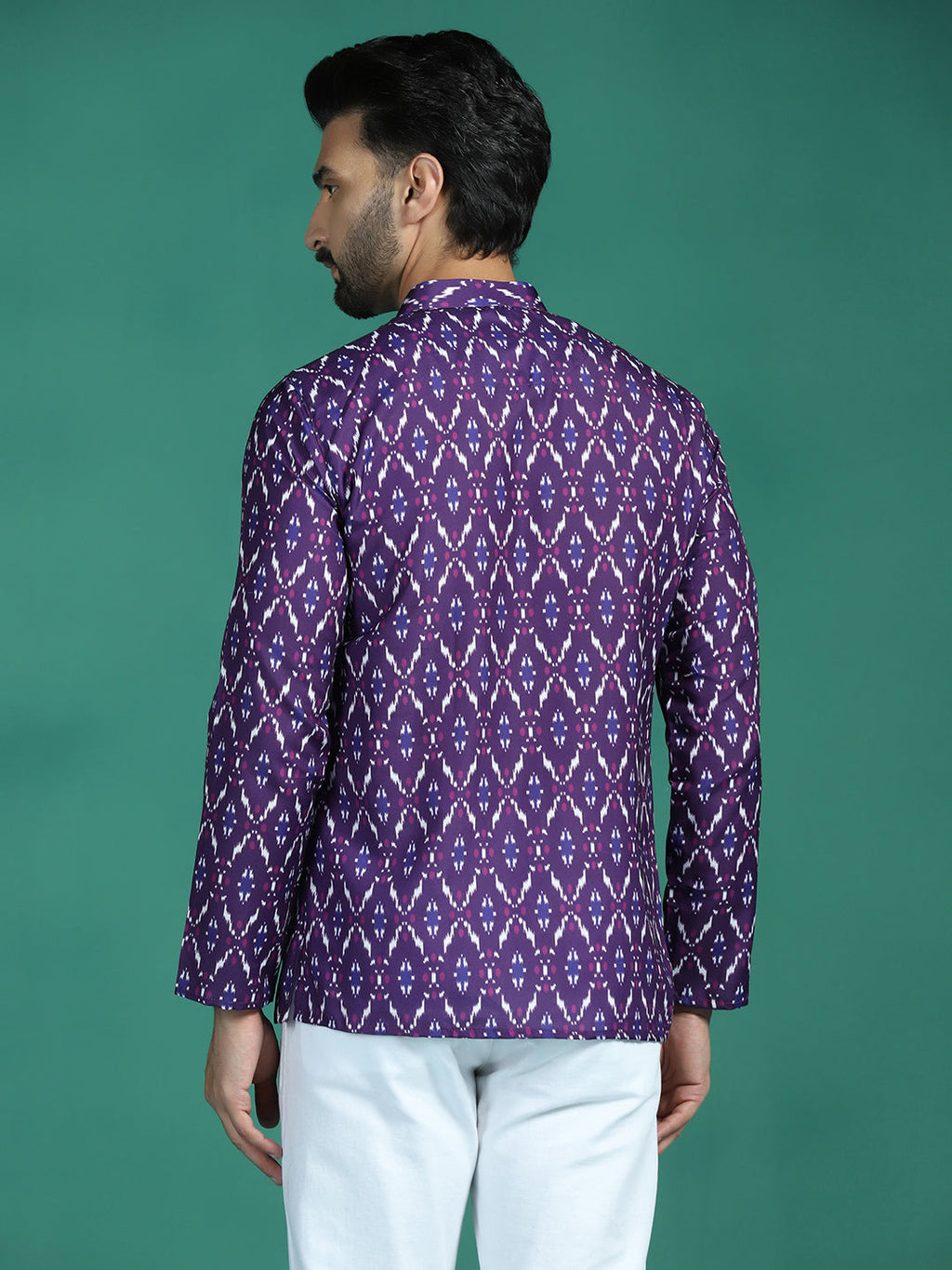 Zavaya Purple Zigzag Rayon Short Kurta for Men | Grocsy