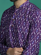 Zavaya Purple Zigzag Rayon Short Kurta for Men | Grocsy