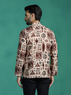 Zavaya Brown Geometric Rayon Short Kurta for Men | Grocsy