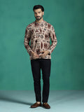 Zavaya Brown Geometric Rayon Short Kurta for Men | Grocsy
