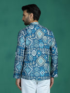 Zavaya Blue Abstract Rayon Short Kurta for Men | Grocsy