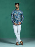 Zavaya Blue Abstract Rayon Short Kurta for Men | Grocsy
