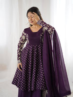 Prazu Fashion Purple Crunchy Silk Embroidered Designer Sharara Suit | Grocsy