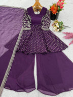 Prazu Fashion Purple Crunchy Silk Embroidered Designer Sharara Suit | Grocsy