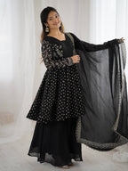 Prazu Fashion Black Crunchy Silk Embroidered Designer Sharara Suit | Grocsy