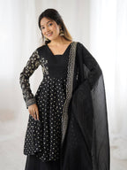 Prazu Fashion Black Crunchy Silk Embroidered Designer Sharara Suit | Grocsy