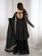 Prazu Fashion Black Crunchy Silk Embroidered Designer Sharara Suit | Grocsy