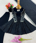 Prazu Fashion Black Crunchy Silk Embroidered Designer Sharara Suit | Grocsy