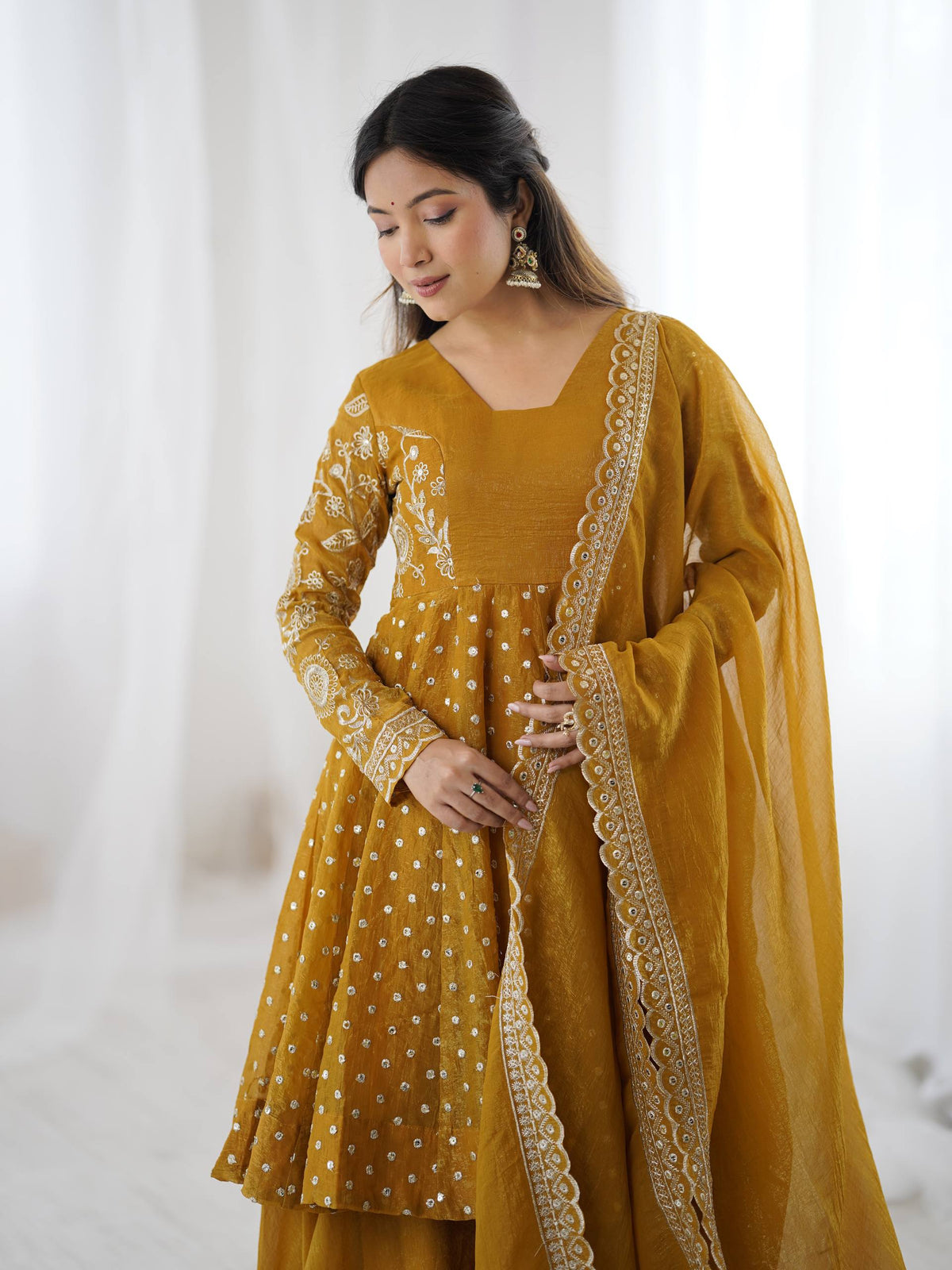 Prazu Fashion Yellow Crunchy Silk Embroidered Designer Sharara Suit | Grocsy