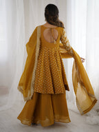 Prazu Fashion Yellow Crunchy Silk Embroidered Designer Sharara Suit | Grocsy