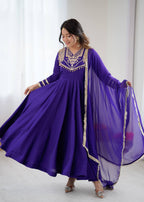 Prazu Fashion Blue Roman Silk Coding Work Anarkali Suit | Grocsy