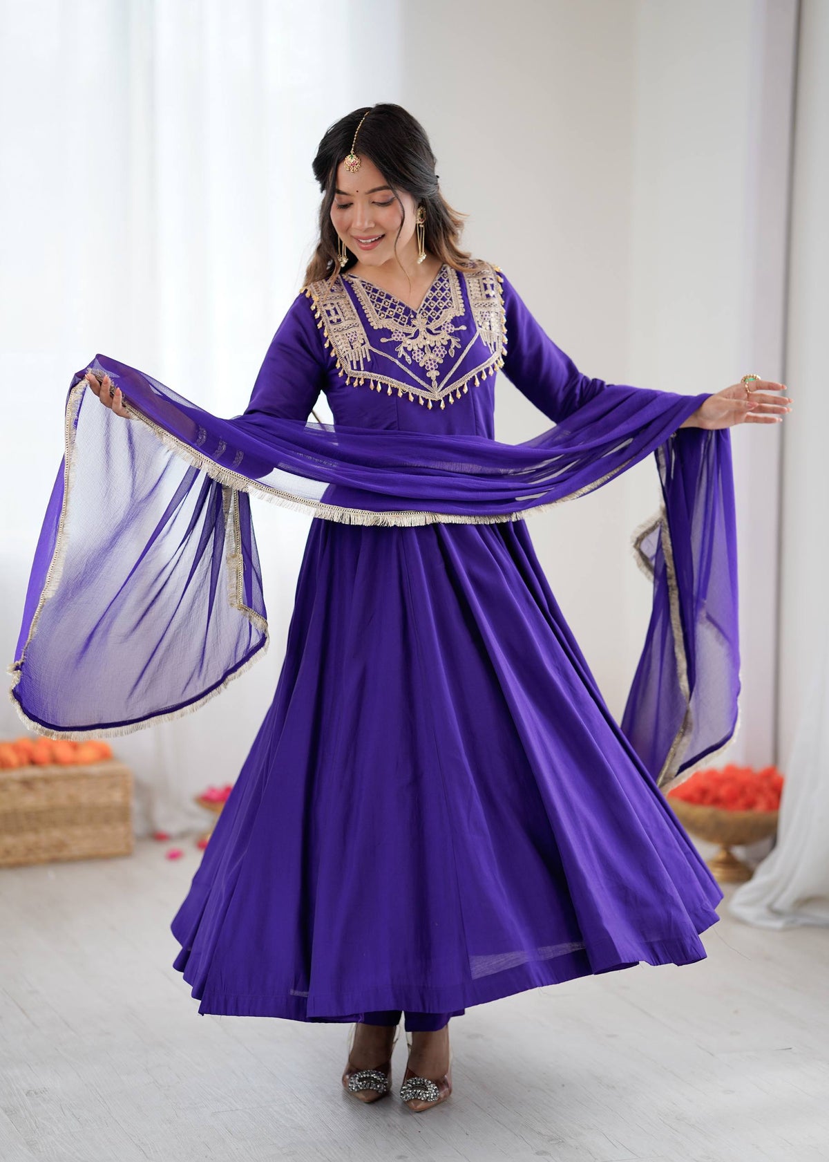 Prazu Fashion Blue Roman Silk Coding Work Anarkali Suit | Grocsy