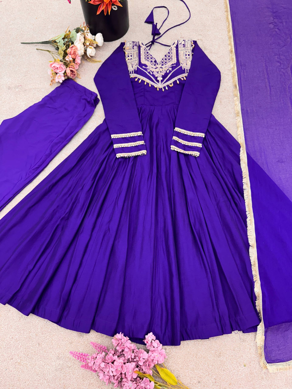 Prazu Fashion Blue Roman Silk Coding Work Anarkali Suit | Grocsy