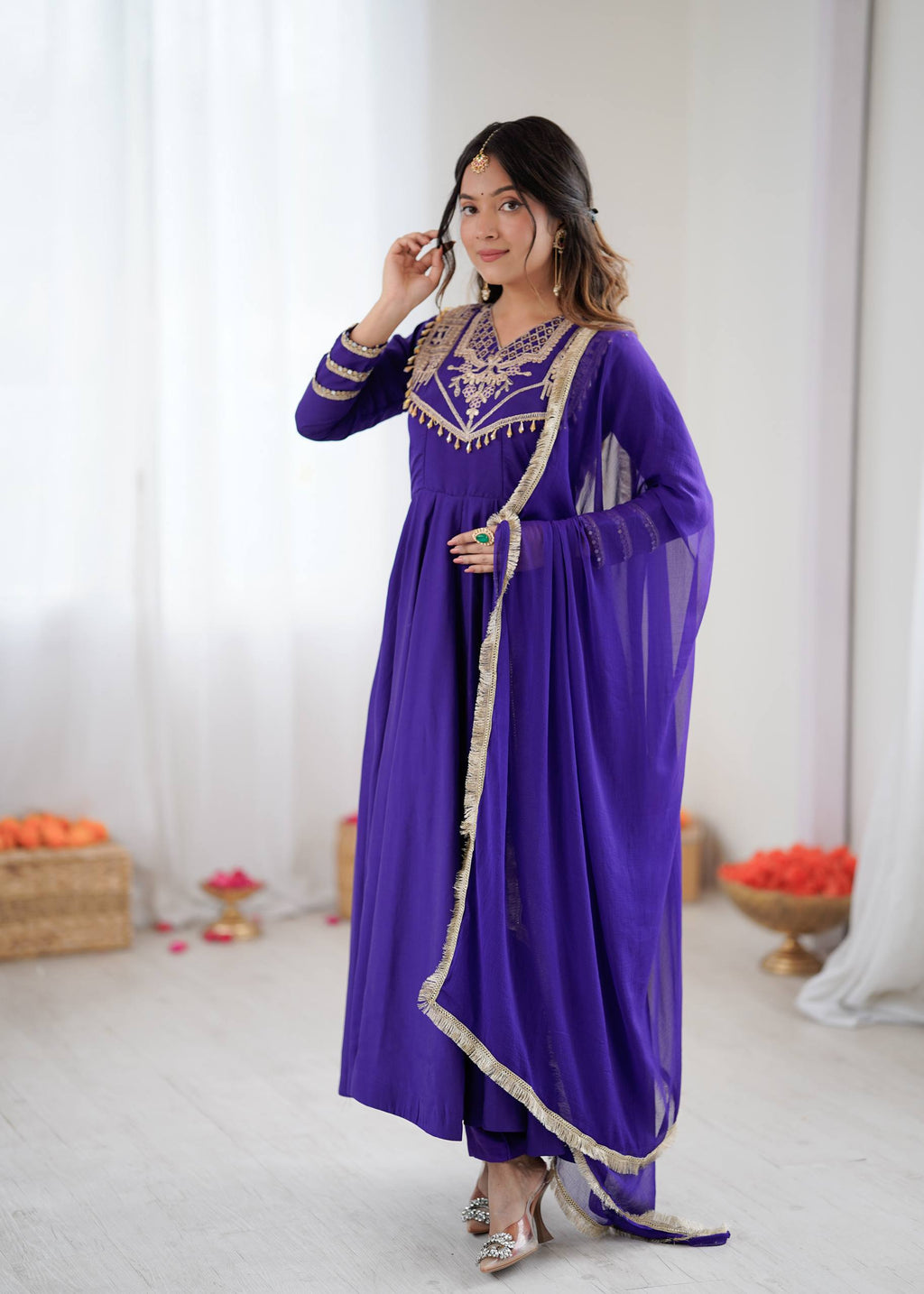 Prazu Fashion Blue Roman Silk Coding Work Anarkali Suit | Grocsy