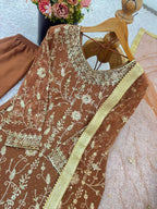 Prazu Fashion Light Brown Georgette Zarkan Diamond Work Palazzo Suit | Grocsy
