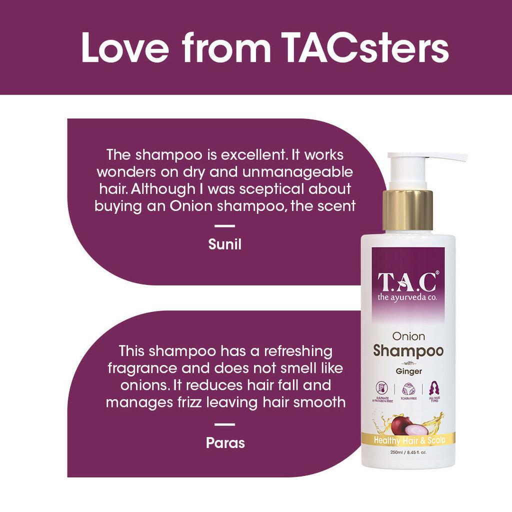 TAC - The Ayurveda Co. Onion Hair Shampoo for Hair Regrowth & Frizz Free Hair | Grocsy