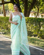 Vamsee Kamal Sea Green Organza Saree | Grocsy