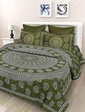 Vamika Printed Cotton Mehandi Bedsheet With Pillow Covers (LEOC_3_MEHANDI) | Grocsy