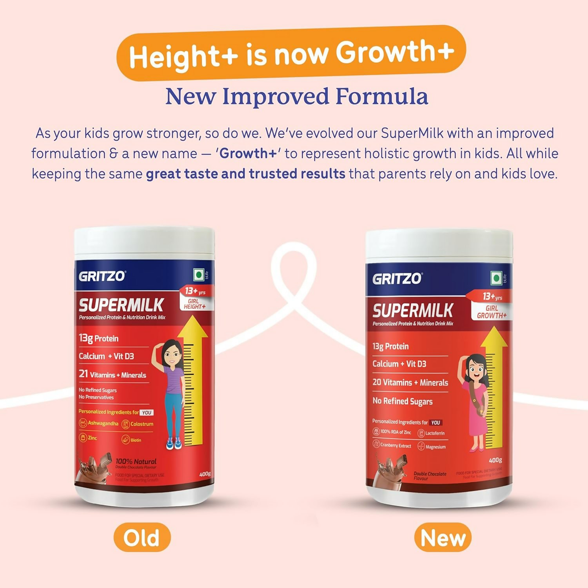 Gritzo SuperMilk Growth+ (Formerly Height+) (13+y Boys & Girls) 13g Protein Powder - Double Chocolate | Grocsy