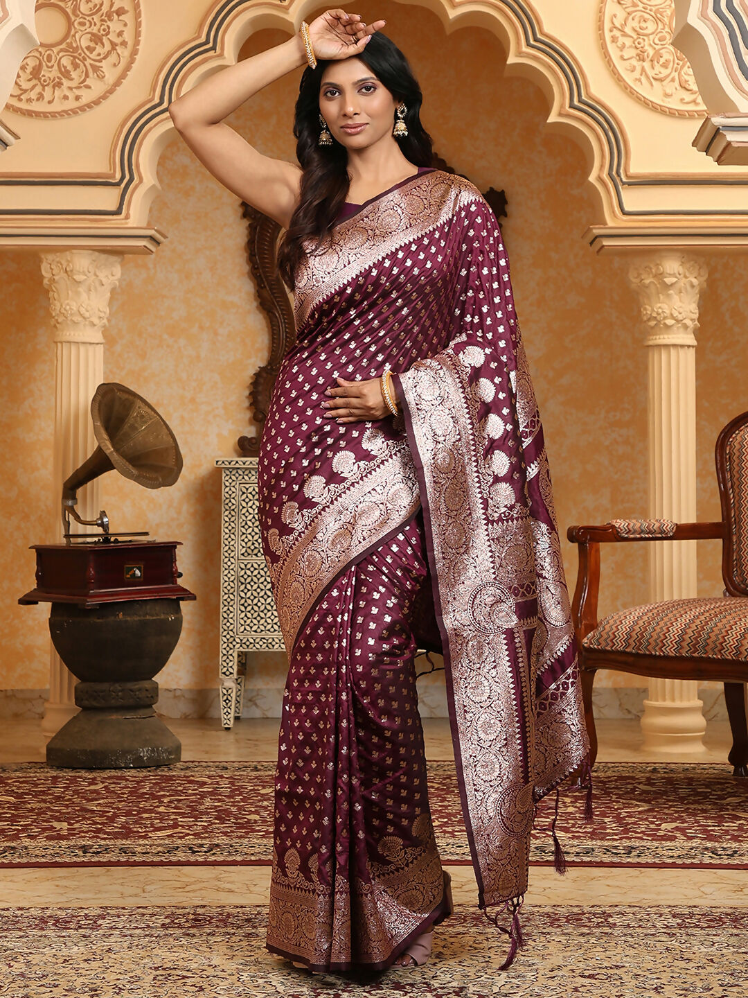 Shree Shyam Fashion Banarasi Silk Purple Saree | Grocsy