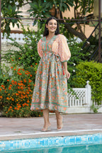 Kaajh Women's Orange Hand Block Printed Dress | Grocsy
