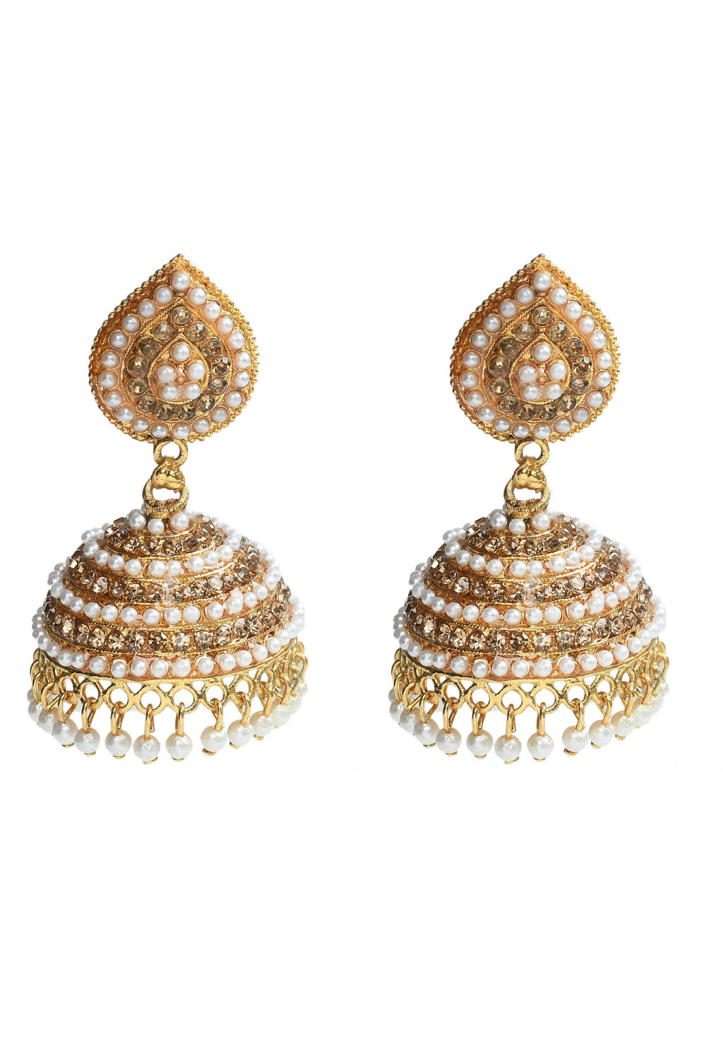 Mominos Fashion Johar Kamal Leaf Design Jhumka With Stone & Pearl | Grocsy