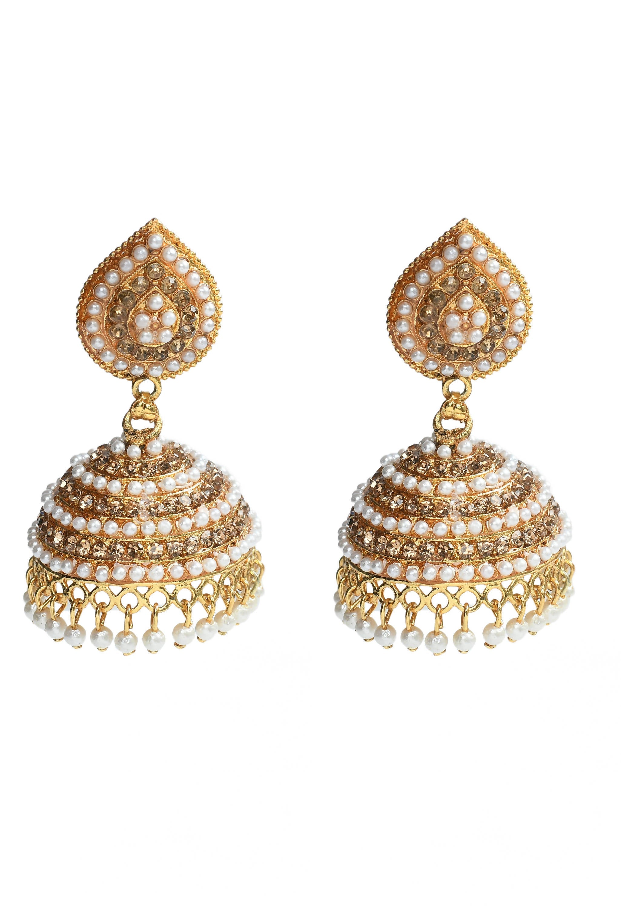 Mominos Fashion Johar Kamal Leaf Design Jhumka With Stone & Pearl | Grocsy