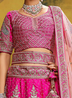 House of Panchhi Pink Pure Silk Moti & Zarkan heavy embroidery Lehenga choli & Dupatta | Grocsy