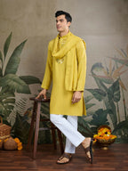Vastranavya Yellow Exclusive Viscose Silk Festival Wear Real Mirror Work Kurta with Dupatta | Grocsy