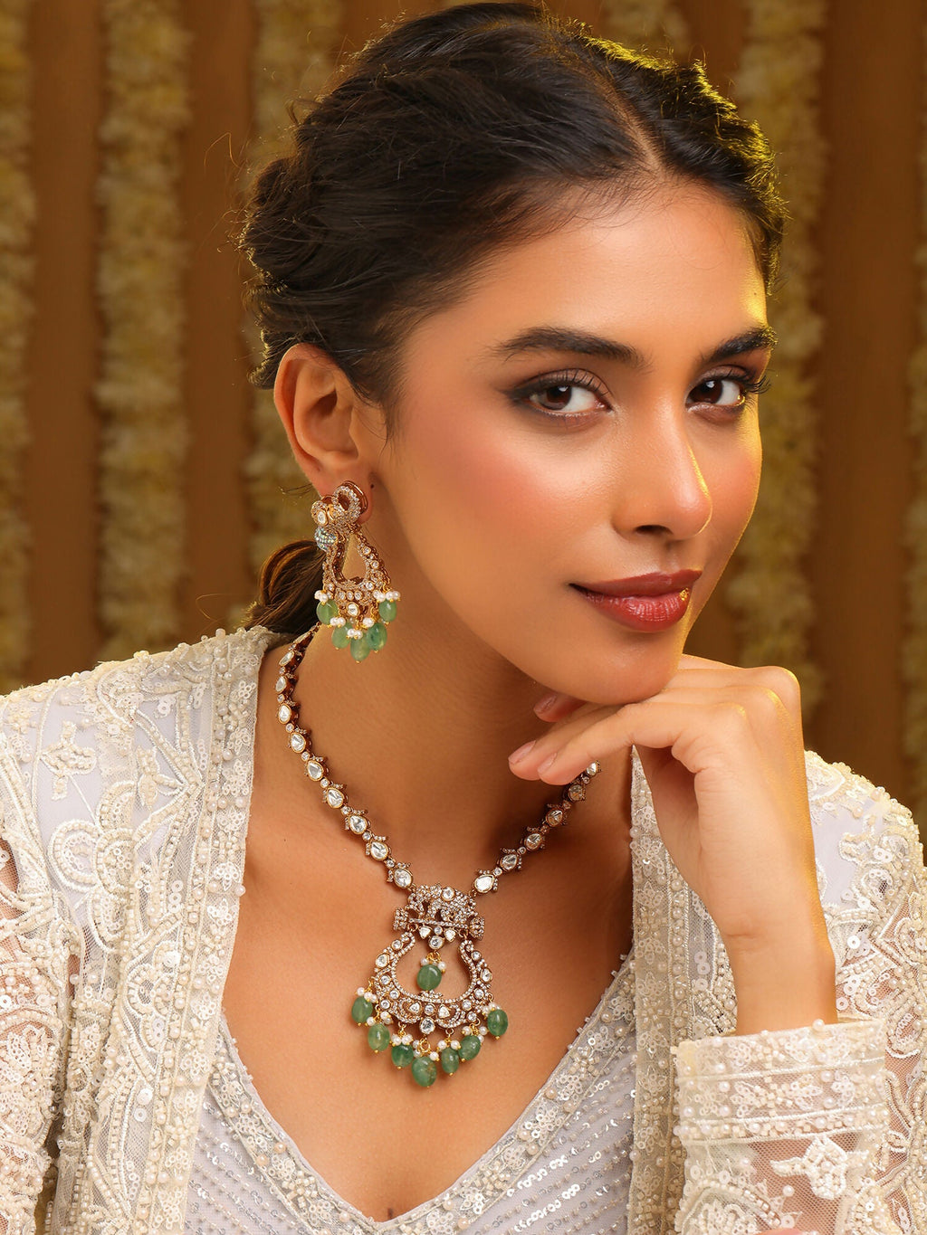 Ruby Raang Maharani Pendant Necklace And Earrings | Grocsy