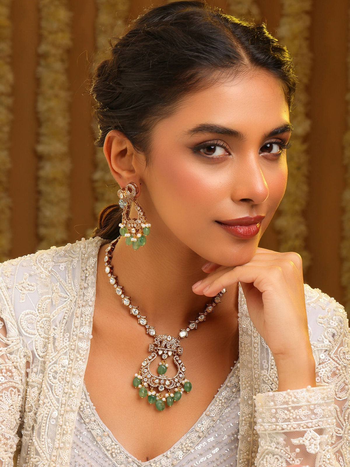 Ruby Raang Maharani Pendant Necklace And Earrings | Grocsy
