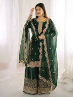 Teeya Creation Womens New Trendy Embroidery Coding And Sequence Work Green Kurta Set | Grocsy