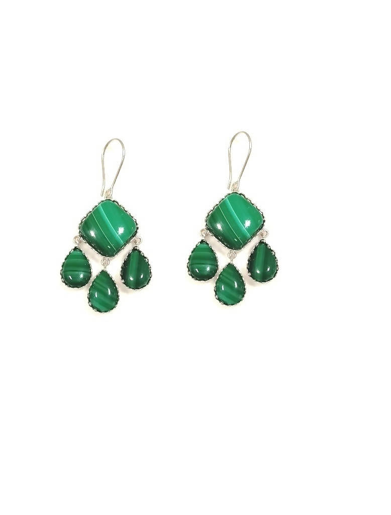 Bling Accessories Statement Malachite Semi Precious Stone Earrings | Grocsy