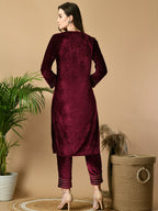 Myshka Women's Magenta Velvet Kurta With Trousers Party Sets | Grocsy