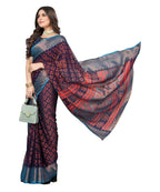 Vamika Navy Chiffon Brasso Bollywood Style Woven Saree (ALIZA NAVY) | Grocsy
