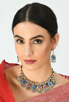 Mominos Fashion Johar Kamal Women Oxidised Silver-Plated Brass Finish Kundan Choker (Multi) | Grocsy