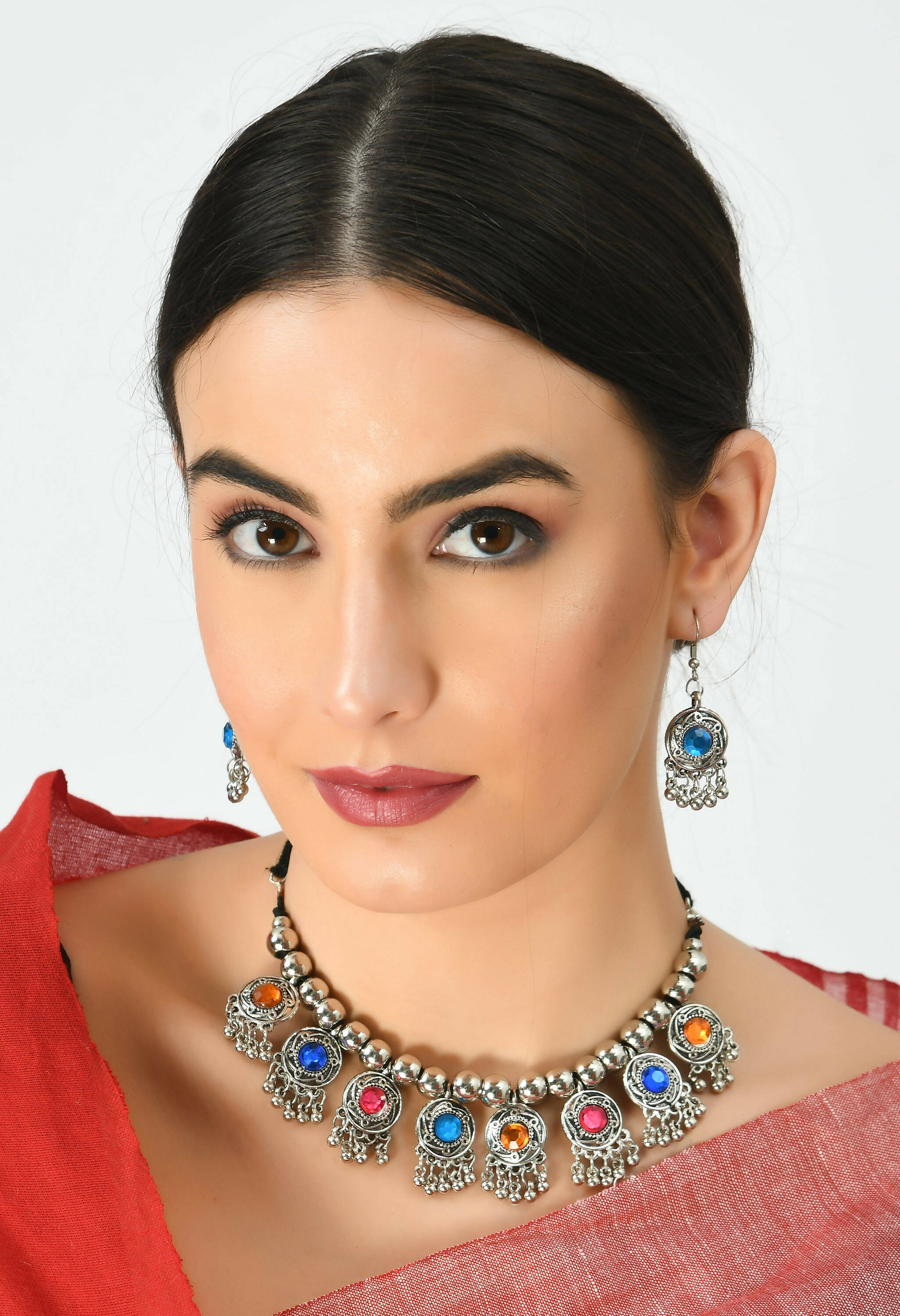 Mominos Fashion Johar Kamal Women Oxidised Silver-Plated Brass Finish Kundan Choker (Multi) | Grocsy