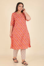 Aramya Peach Soft Cotton Floral Print A-line Kurta Set for Women | Grocsy