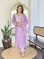 The52 Women Beautiful Thread work Rayon Fabric with Straight Kurta, Pant and Dupatta Set | Grocsy
