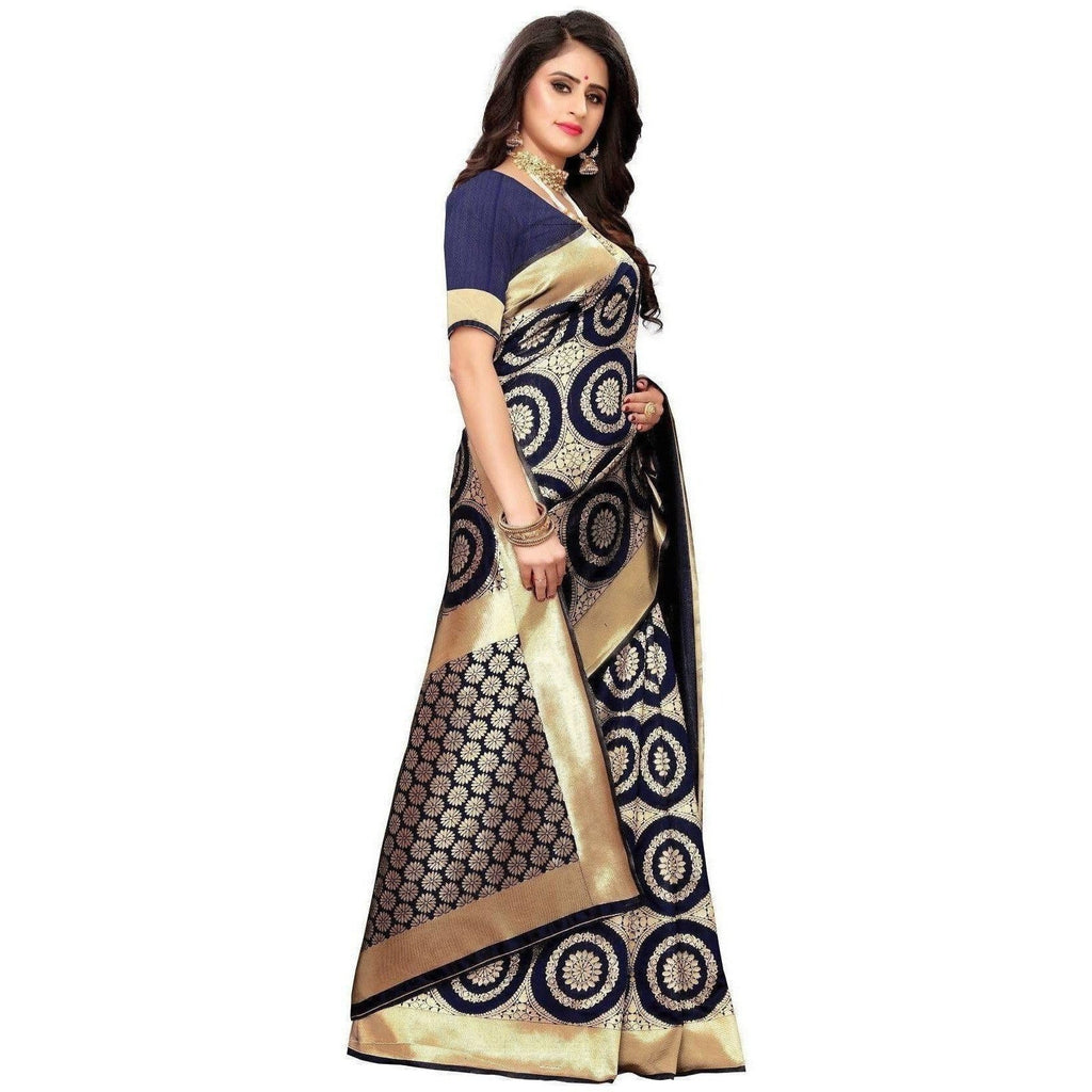 Vamika Banarasi Jaquard Blue Weaving Saree (Banarasi 27) | Grocsy