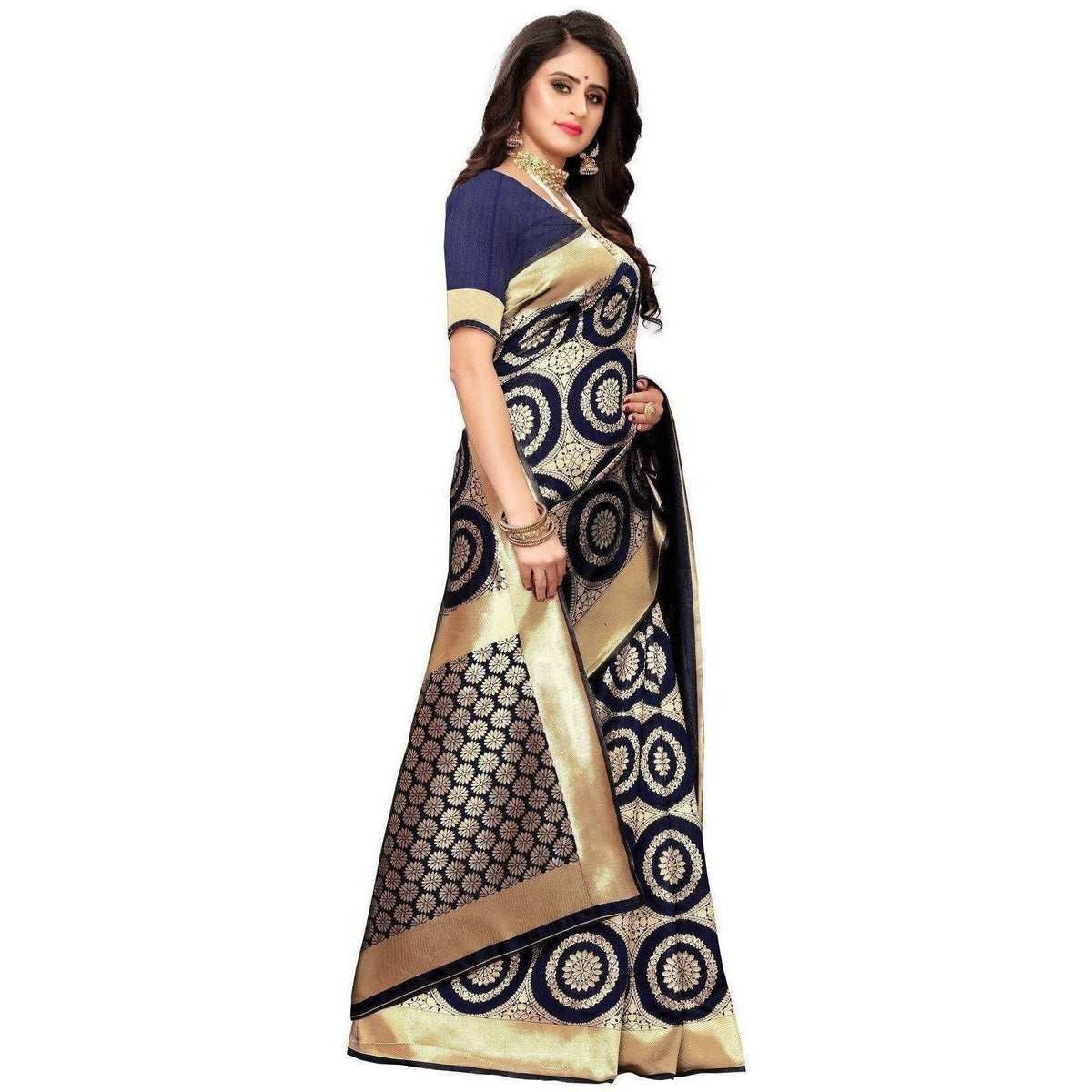 Vamika Banarasi Jaquard Blue Weaving Saree (Banarasi 27) | Grocsy