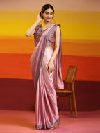 Purple Ombre Satin Georgette Plain Ready to wear Saree with stitched Blouse - Vrinda | Grocsy